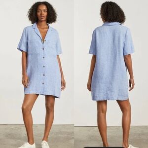 Everlane Daydripper 100% Linen Blue Shirt Dress Tunic Size 4 Beach Resort Pocket
